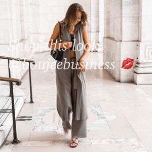 ZARA BNWT Wide Leg Knit Belted Pants + Long Vest 2pc Coord Set